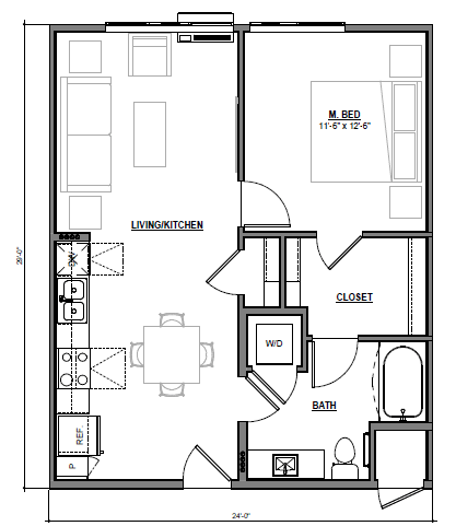 1 Bedroom B floor plan
